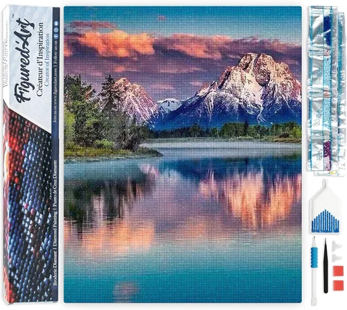 Vista 19 de Figured'Art Kit de arte de pintura de diamantes para adultos de 16 x 20 pulgadas, taladro cuadrado completo 5D en el lago, lienzo enrollado