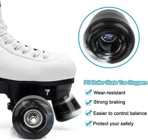 Vista 4 de Tanzfrosch Paquete de 8 ruedas para patines con rodamientos instalados y 2 topes de dedos para patinaje de doble fila, patines cuádruples y patineta