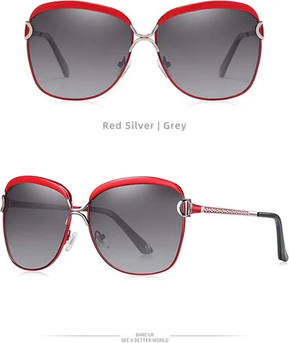 Vista 2 de Barcur Gafas de sol polarizadas para mujer, estilo de lujo, marco de gran tamaño, lente de gradiente grande