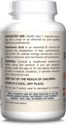 Vista 9 de Jarrow Formulas Ácido pantoténico B5 500 mg, suplemento dietético, vitamina B5 para apoyo de hormonas suprarrenales y metabolismo de energía