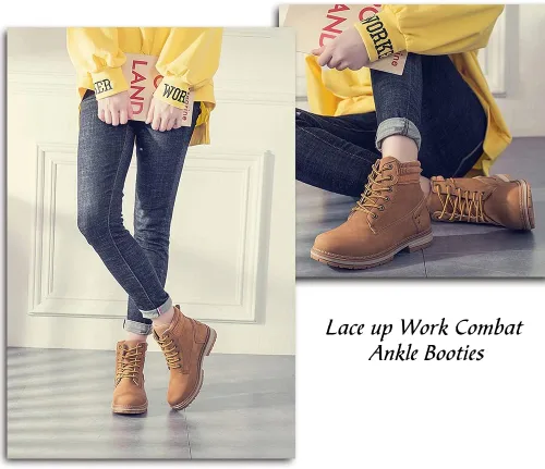 Vista 2 de Athlefit - Botines de combate para mujer con cordones y tacón bajo, impermeables