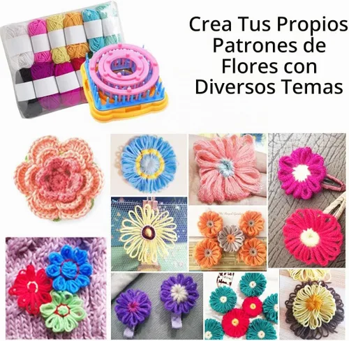 Vista 6 de Ayasee Kit de telar de tejido, kit de telar para tejer flores, telares de marco, lana de tejer, telares de tejer redondos/cuadrados, kit