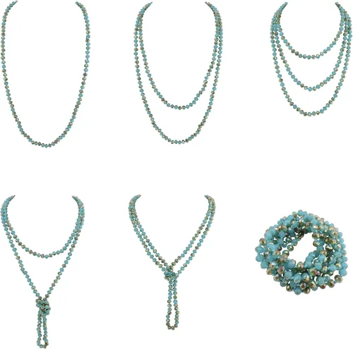 Vista 5 de Firstmeet - Collar con nudo de cuerda, de cuentas de cristal, largo, para mujer.