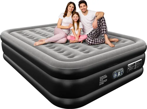 Vista 10 de Ezyrest Colchón de aire Queen con bomba incorporada, colchón inflable de doble altura de 13 pulgadas con parte superior flocada suave y bolsa