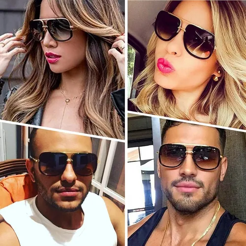 Vista 2 de SHEEN KELLY Retro Oversized Pilot Sunglasses Square Frame Metal Men Women Mirror Lens Blue Silver Pink Black