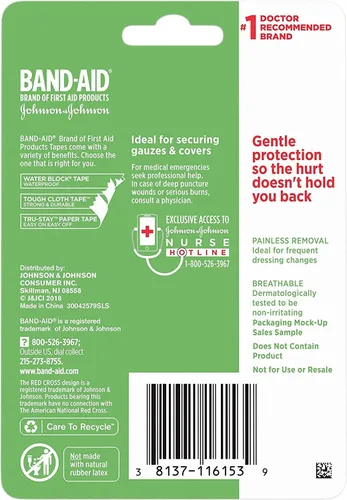 Vista 3 de JOHNSON & JOHNSON Band-AID Cinta de papel de primeros auxilios de 1 pulgada x 10 yardas 10 yardas (paquete de 8)