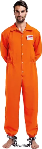 Vista 7 de Spooktacular Creations Mono naranja de prisión para hombre, disfraz de prisión para adultos para disfraces de Halloween con etiqueta de nombre
