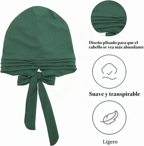 Vista 5 de ZLYC Gorro de quimioterapia para mujer, bufanda suave para la cabeza, gorro elástico Verde sólido