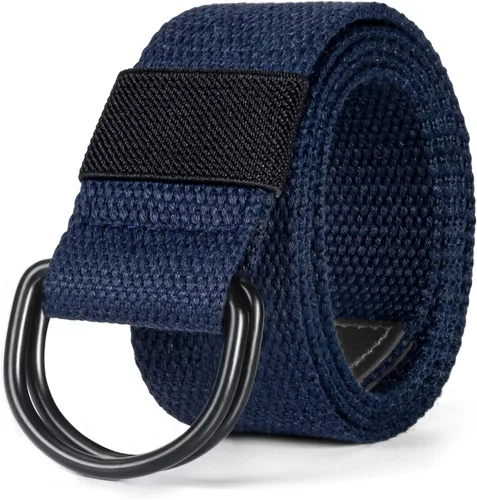 Vista 9 de Cinturón para mujeres y hombres de lona con hebilla negra 1 1/2" de ancho extra larga color sólido