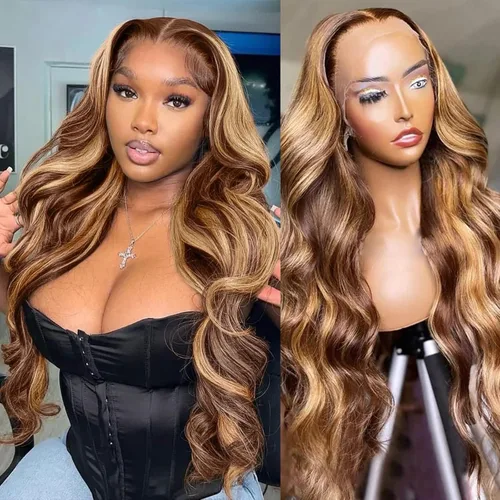 Vista 2 de Jessicahair Pelucas de cabello humano ondulado con encaje frontal transparente HD de 13 x 4, sin pegamento, para mujeres negras, prearrancadas