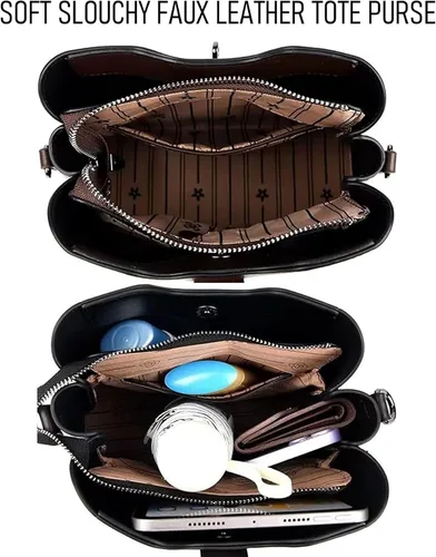 Vista 7 de Bolso de hombro estilo vintage para mujer, bolso de mano de piel sintética suave y holgado, bolso cruzado clásico simple para uso diario