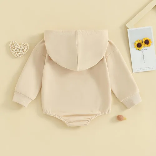 Vista 3 de Ropa de otoño para bebé, niño, niña, sudadera con capucha, mameluco liso de manga larga, ropa de invierno