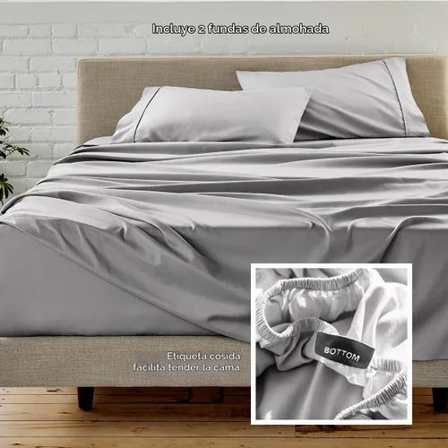 Vista 4 de Bare Home Juego de sábanas 1800 ultra suaves con 2 fundas de almohada (individual XL, gris claro)