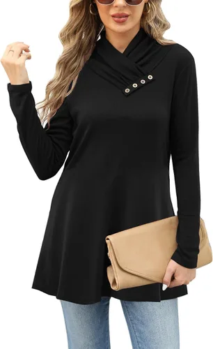 Vista 5 de LuckyMore Blusa tipo túnica de manga larga con cuello redondo para mujer, estilo casual, para otoño