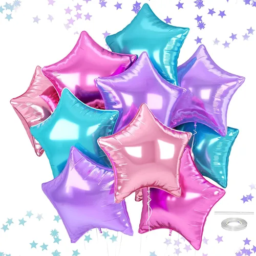 Vista 15 de Globos de estrellas rojas, azules y negras, globo de papel de aluminio de 18 pulgadas para helio, paquete de 10 globos rojos y azules, globo de Negro