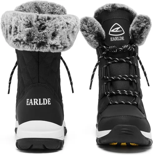 Vista 4 de EARLDE Womens Snow Boot With Waterproof Lace Up Mid-Calf Outdoor Winter Deep Tread Rubber Sole