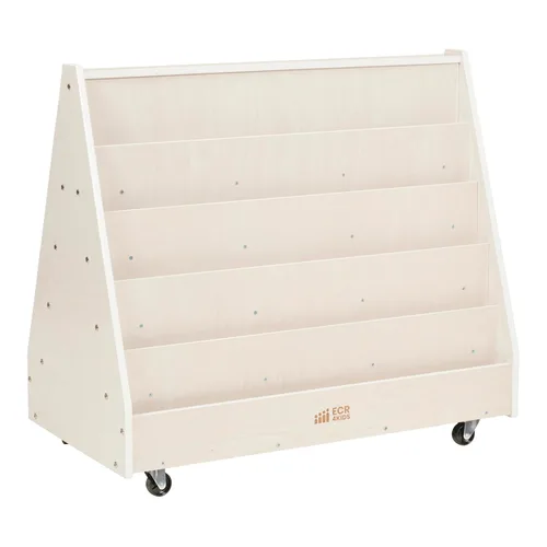 Vista 12 de ECR4Kids Mobile Double-Sided 10-Shelf Wooden Book Display, Grey Wash Durable birch, GREENGUARD Gold Certified, 40lb capacity, 10 shelves for