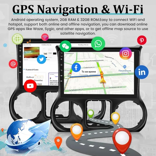 Vista 7 de para Jeep Wrangler 2011-2014 con Apple Carplay inalámbrico y Android Auto, 2+64G 10.1 pulgadas pantalla táctil Android radio de coche, DSP/múltiples
