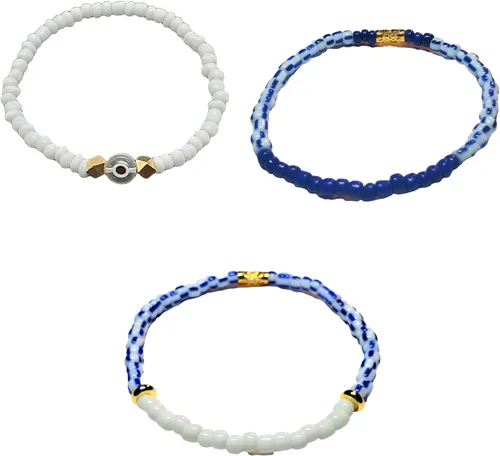 Vista 11 de Juego de 3 pulseras de cuerda elástica de santería de ojo malvado hechas a mano Obatala Oshun Yemaya Orula Elegua Oya Ogun Ochosi Shango Babalu Aye