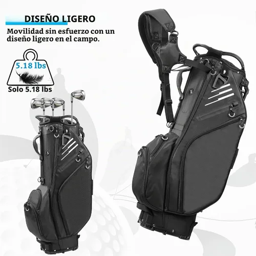 Vista 3 de Bolsa de golf con divisores de longitud completa de 14 vías con soporte, bolsa de golf ligera e impermeable, 8 bolsillos, bolsa enfriadora, bolsa