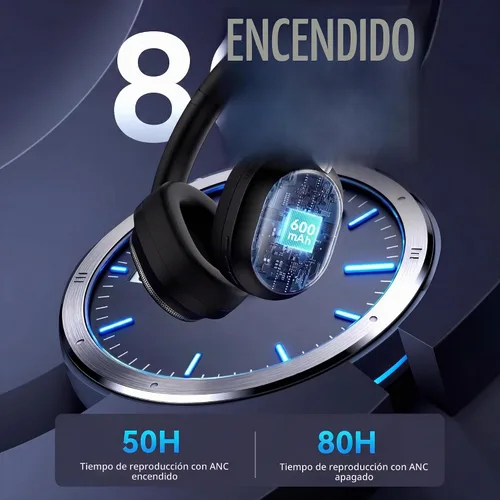 Vista 3 de Pointcinco Auriculares híbridos con cancelación activa de ruido, auriculares inalámbricos Bluetooth 6.0 sobre la oreja, tiempo de reproducción de 50