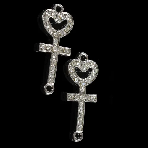 Vista 2 de RUBYCA 5pcs Metal Cruz Llave Lateral Conector Cuentas Cristal DIY Joyería Pulsera Tono Plata