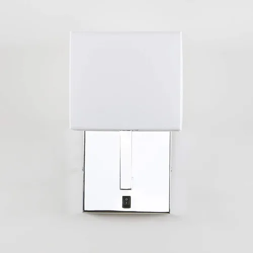 Vista 7 de PERMO Lámpara de pared individual con acabado cromado con pantallas textiles blancas y botón de interruptor de encendido/apagado, pequeñas lámparas