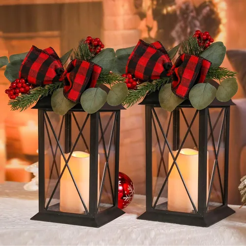 Vista 11 de Linternas decorativas de Navidad para interiores, pack de 2 linternas de Navidad para exteriores, linternas decorativas de 15 pulgadas con luz