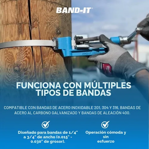Vista 6 de Herramienta de bandas BAND-IT C00169 Tensor de flejado galvanizado y de acero inoxidable con cortador incorporado para aplicaciones industriales
