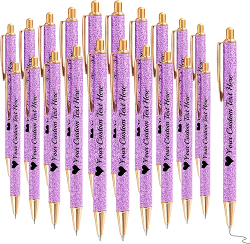 Vista 12 de Bolígrafos con purpurina personalizados con nombre, bolígrafos bonitos y bonitos personalizados, bolígrafos retráctiles de tinta negra, suministros