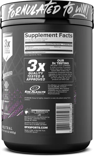 Vista 9 de EFX Sports Kre-Alkalyn EFX Powder Suplemento en polvo de monohidrato de creatina con pH correcto Fuerza, crecimiento muscular y rendimiento