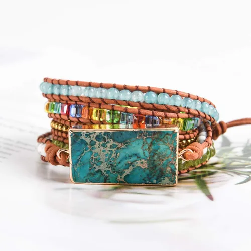 Vista 2 de YGLINE Boho Handmade Wrap Leather Tube Crystal Stone Bracelet for Women