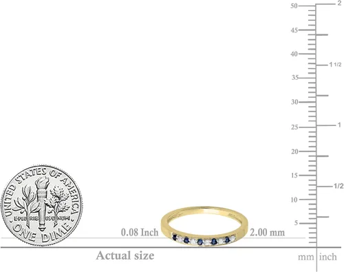 Vista 5 de Dazzlingrock Collection Anillo apilable redondo de oro de 10 quilates con zafiro azul y diamante blanco para mujer