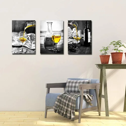 Vista 5 de Lienzo de pared para sala de estar, diseño de rosas blancas y negras, color azul, listo para colgar