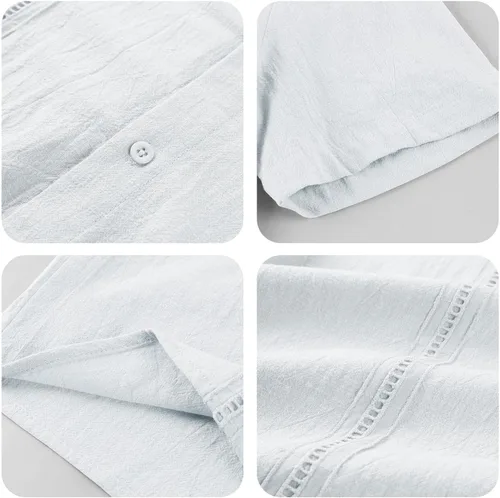Vista 4 de Hestenve Camisa de manga corta para hombre estilo guayabera de lino algodón hippie playa con botones