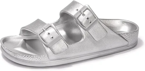 Vista 17 de FUNKYMONKEY - Sandalias bajas cómodas para mujer, hechas de etilvinilacetato, ajustables con hebilla doble