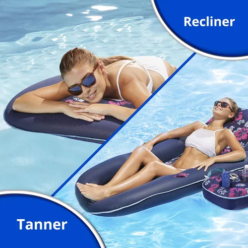 Vista 2 de Aqua Campania Ultimate 2-in-1 Pool Float Lounge – Extra Large – Inflatable Pool Floats for Adults with Adjustable Backrest & Cupholder Caddy