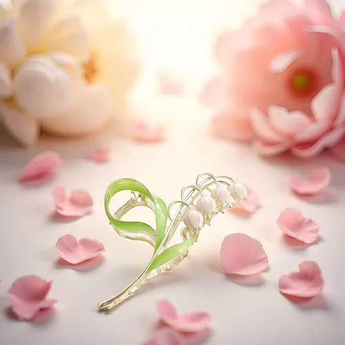 Vista 6 de Pink Lily of The Valley - Pinzas para el cabello, orquídeas grandes, antideslizantes, fuertes pinzas de metal, garras de pelo de acetato, bonitos