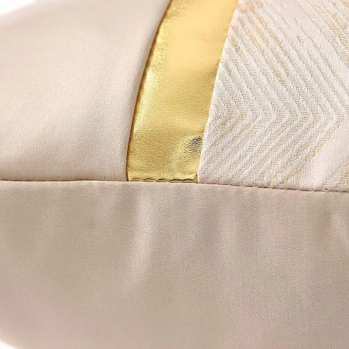 Vista 3 de Juego de 2 fundas de almohada decorativas de 20 x 20 pulgadas, de cuero beige dorado a rayas, jacquard, funda de cojín cuadrada moderna de lujo