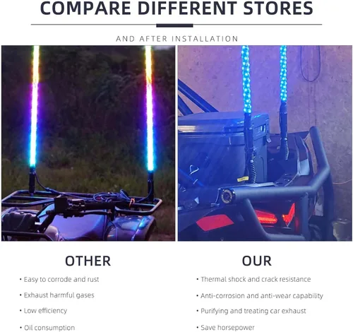 Vista 3 de DREAMIZER 2 piezas de luces de látigo con base de resorte en barril, luces LED con base de resorte de liberación rápida, compatibles con Cam Am