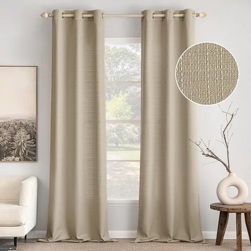 Vista 15 de MIULEE Cortinas texturizadas de lino sintético marrón natural de 84 pulgadas de largo, juego de 2 paneles para sala de estar y dormitorio, tejido
