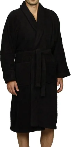 Vista 2 de Bata de rizo unisex de algodón, batas suaves y absorbentes para hombres y mujeres, accesorios de baño Negro