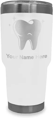 Vista 18 de LaserGram Vaso aislado al vacío de 20 onzas, con diente, grabado personalizado incluido (negro)