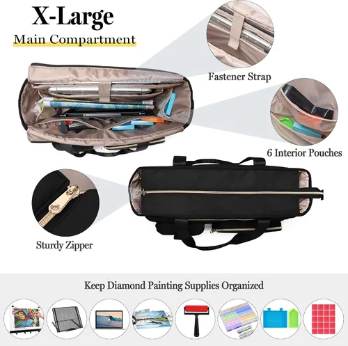 Vista 3 de Fasrom Diamond Painting Carrying Case, A3 Light Pad Storage Bag Padded Sleeve for LED Light Box, Multiple Pockets for Diamond Art Tools, Craft