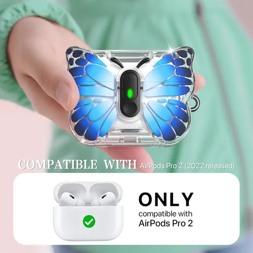 Vista 7 de R-fun Funda para AirPods Pro 2 Butterfly Artistry - Tapa desplegable automática y función de soporte, protección de grado militar de 360° con Negro