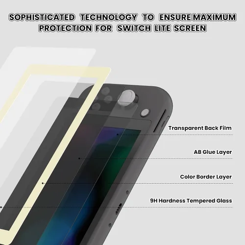 Vista 2 de eXtremeRate Protector de pantalla de vidrio templado 9H para Nintendo Switch Lite, paquete de 2, 0.020 in de grosor, 99.9% de transparencia, fácil