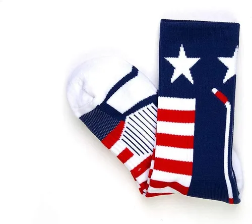 Vista 5 de ChalkTalkSPORTS Calcetines de hockey Performance Crew - USA Patriotic - Jóvenes y adultos - Rojo, blanco y azul - Calcetines de hockey a media