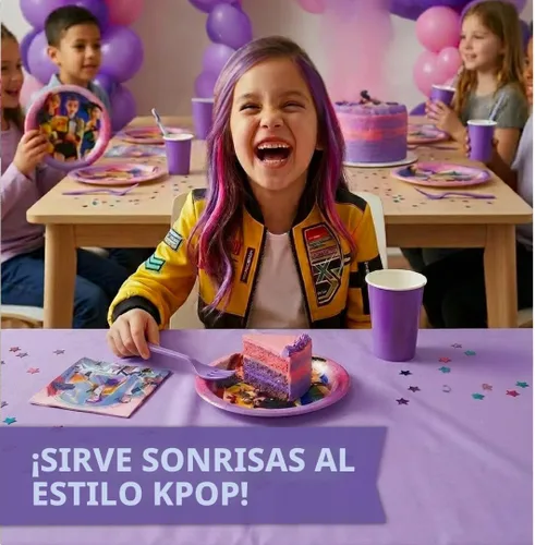 Vista 2 de Platos y servilletas KPop - Paquete de 32 Tamaño de postre Decoraciones de cumpleaños de KPop Demon Hunters Decoraciones de fiesta de K Pop