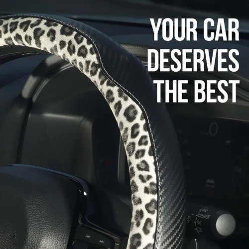 Vista 4 de KAFEEK Leopard Steering Wheel Cover for Women, Universal 14.5-15 inch Cheetah Print Design, Breathable Anti-Slip Inner Ring, Car Accessories for