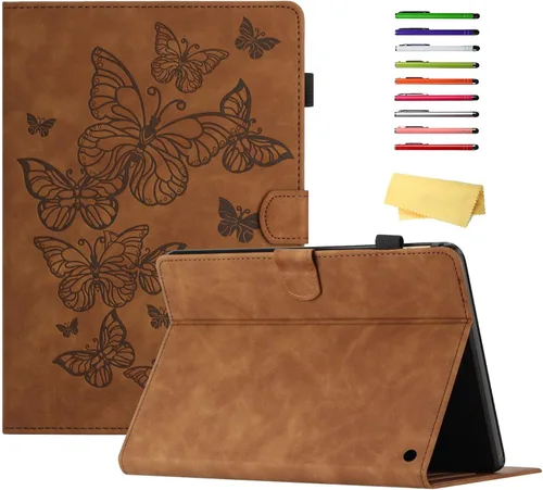 Vista 19 de Funda para tableta Amazon Kindle Fire HD 8 (8ª/7ª/6ª generación, 2018/2017/2016), con portalápices, bolsillo para tarjetas, imán de piel sintética